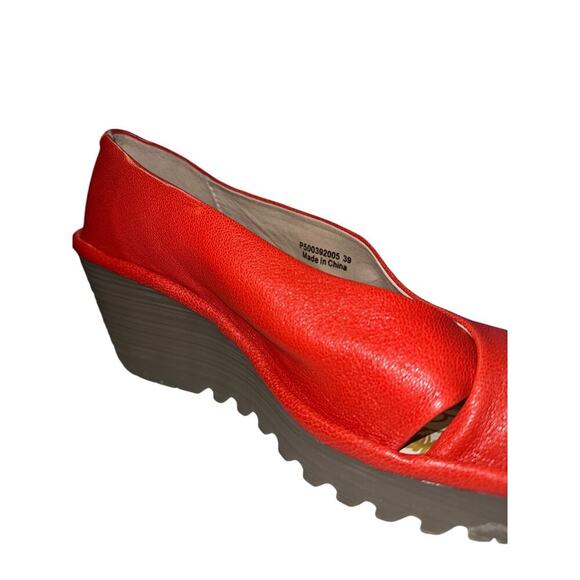 Fly London Yaff Red Peep Toe Wedge Sandals Women’s Size 9 - Picture 5 of 8